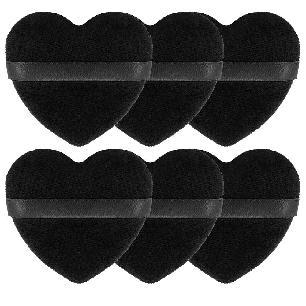 Spunspon 6 Pieces Powder Puff Face Soft Heart Shape Makeup Puff for Loose Powder Mineral Powder Body Powder Velour Cosmetic Foundation Blender Sponge Beauty Makeup Tools,Black