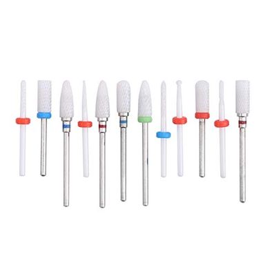 12Pcs Ceramic Nail Drill Bits, Electric Nail Polisher Grinding Burnishing Machine Drill Bits, Nail Art Tools for Manicure Pedicure, 3/32