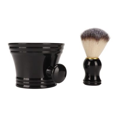 Shaving Kit for Men, Professional Beard Brush with Soft Artificial Bristle and Ergonomic Handle, Large Capacity Black Shaving Bowl for Home Salon, Portable Face Grooming Tool for Daily Use