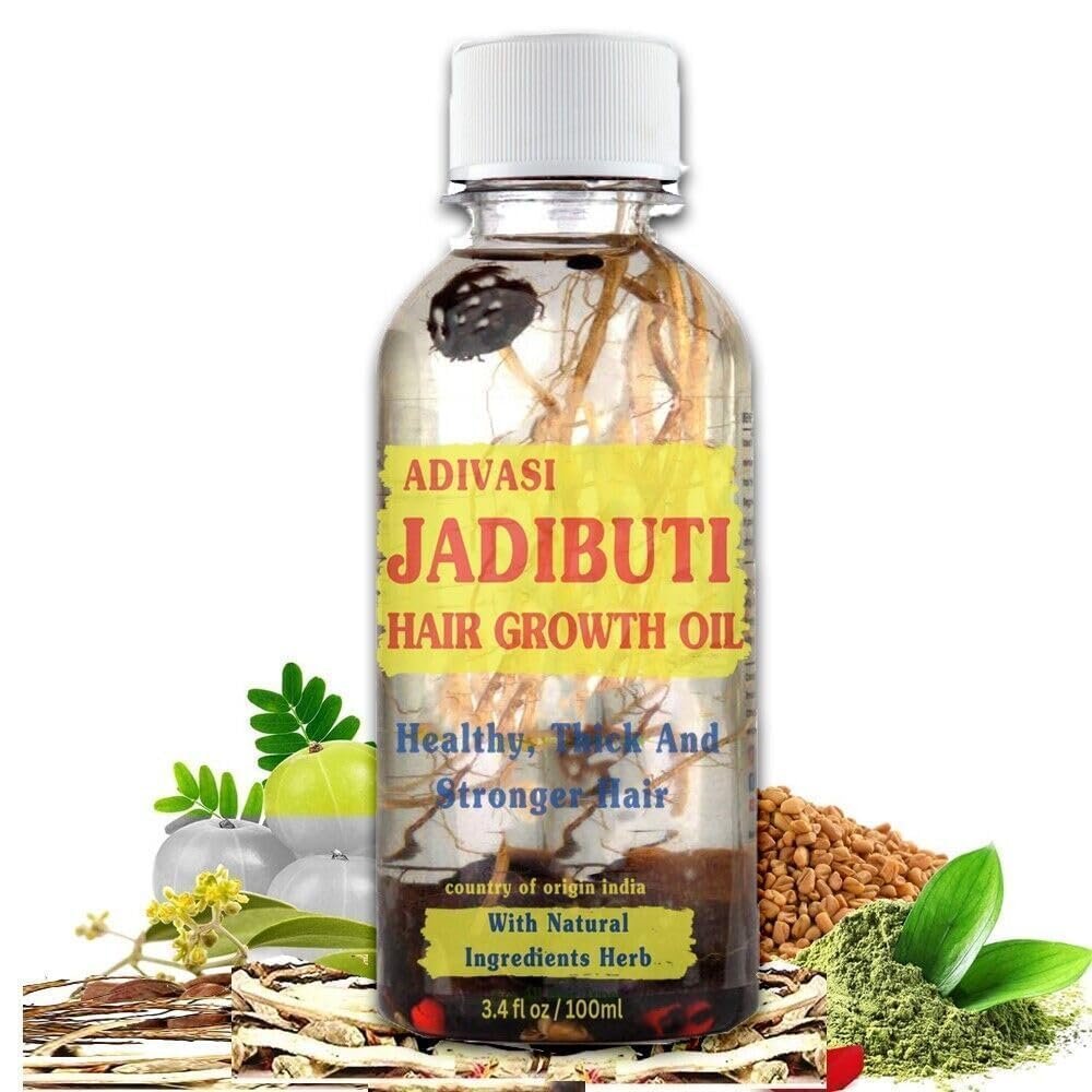 Adivasi Natural Jadibuti Hair Oil For Hair Fall Control, Dandruff Control, Healthy Thick And Stronger Hair Keeps The Hair Cool(Hair Oil) - All Natural - Herbal Therapeutic Grade - 3.38 Ounces