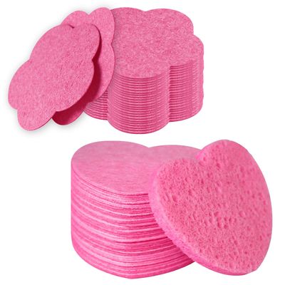 50 - Count Flower Compressed Facial Sponges + 50 - Count Heart Shape Face Sponge for Face Cleansing, Exfoliating Sponges for Cleansing Reusable,Best Makeup Gift, Pink