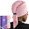 Umisleep Extra Large Microfiber Hair Towel for Women Long, Curly, Thick Hair, Super Soft Anti Frizz Quick Dry Hair Towel Wrap, Ultra Absorbent Hair Turban with Elastic Band Pink view 1