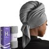 Umisleep Extra Large Microfiber Hair Towel for Women Long, Curly, Thick Hair, Super Soft Anti Frizz Quick Dry Hair Towel Wrap, Ultra Absorbent Hair Turban with Elastic Band Grey view 1