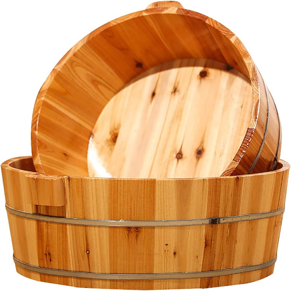 ERLUN 1 Pcs Wooden Foot Bath Bucket, Foot Tub Wooden Foot Basin for Soaking Feet,Premium Pedicure Bowl Foot Spa Massage Pedicure Barrels for Soaking Feet (a)