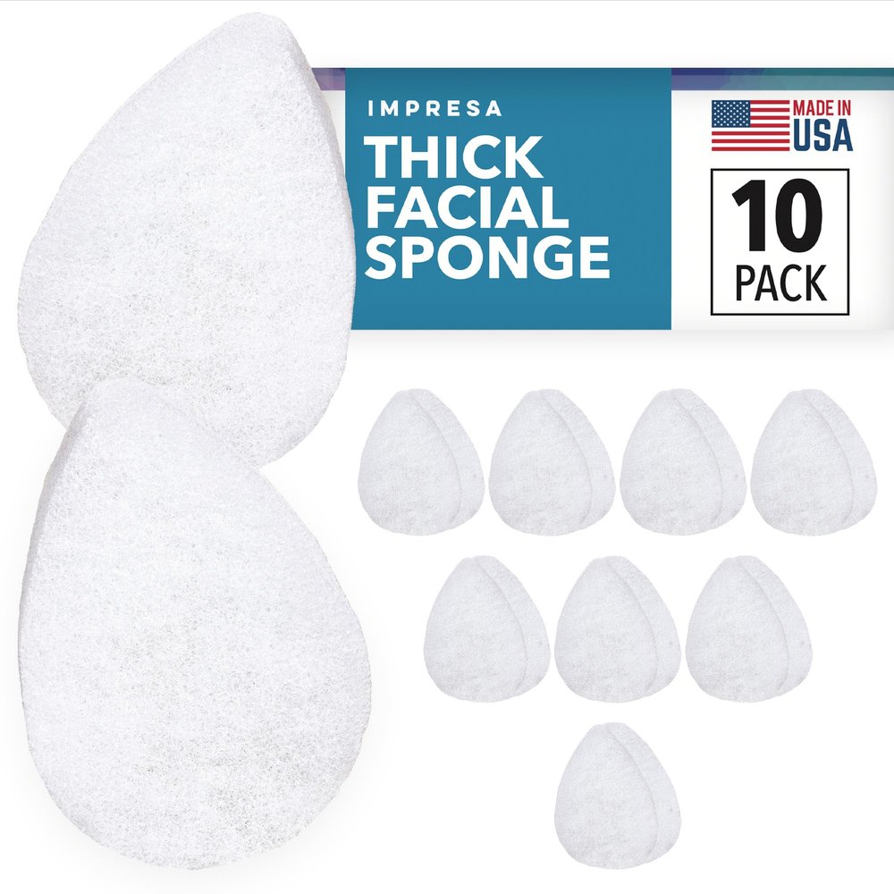 IMPRESA Facial Exfoliating Pads - Deep Cleansing Facial Sponges - Daily Exfoliation Face Scrubbers - Extra Thick Face Sponge - White, Pack of 10