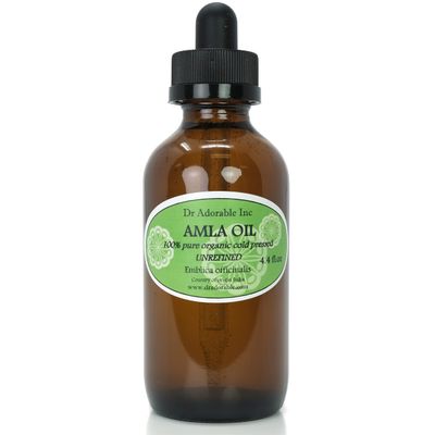 Dr Adorable - 4 oz with dropper - Organic AMLA OIL UNREFINED - 100% Pure Cold Pressed Extra Virgin for Healthy Hair and Moisturized Scalp - Glass Bottle with Glass Dropper