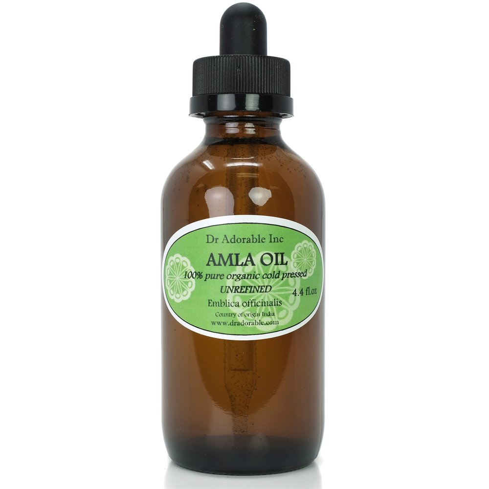 Dr Adorable - 4 oz with dropper - Organic AMLA OIL UNREFINED - 100% Pure Cold Pressed Extra Virgin for Healthy Hair and Moisturized Scalp - Glass Bottle with Glass Dropper