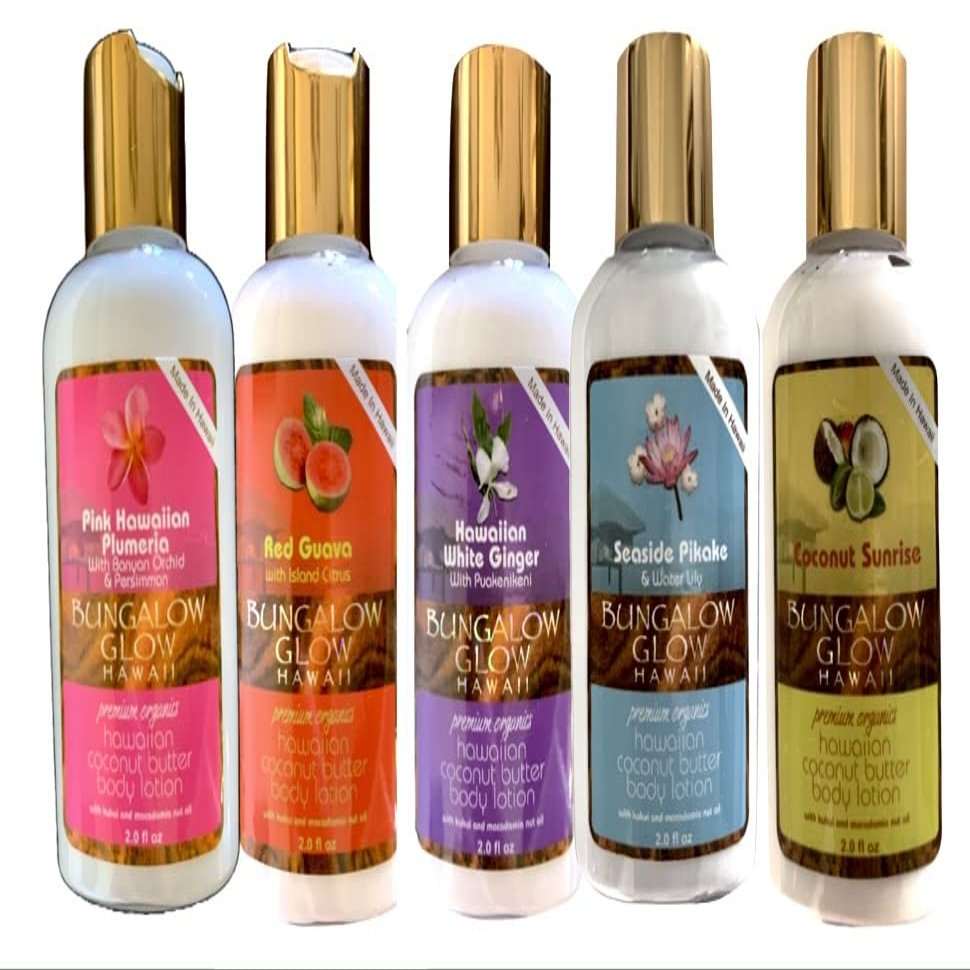 Bungalow Glow Hawaii Premium Organics 2 Ounce Travel Size Coconut Butter Body Lotions