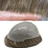 Toupee For Men Hair Replacement System Ultra Thin Skin 0.06mm Mens Toupee Hairpiece V-loop European Remy Human Hair Wig Black Brown Brunette Male Hair Units 8"x10"#520 Medium Light Brown with 20% Gray-110% density view 1