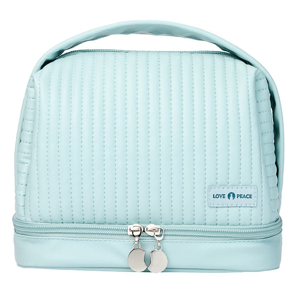 kamumanni Cosmetic Bag for Women, Toiletry Bag with a Separate Compartment, Travel Makeup Bag with Removable Brush Holder, Soft Portable Makeup Case for Cosmetics, Skincare Products, Light Blue