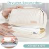 kamumanni Cosmetic Bag for Women, Toiletry Bag with a Separate Compartment, Travel Makeup Bag with Removable Brush Holder, Soft Portable Makeup Case for Cosmetics, Skincare Products, Light Blue view 4