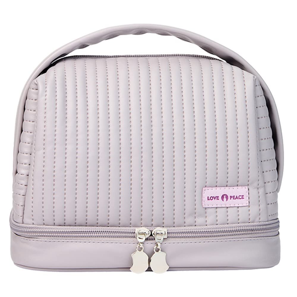 kamumanni Cosmetic Bag for Women, Toiletry Bag with a Separate Compartment, Travel Makeup Bag with Removable Brush Holder, Soft Portable Makeup Case for Cosmetics, Skincare Products, Light Purple