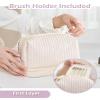 kamumanni Cosmetic Bag for Women, Toiletry Bag with a Separate Compartment, Travel Makeup Bag with Removable Brush Holder, Soft Portable Makeup Case for Cosmetics, Skincare Products, Light Purple view 3
