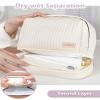 kamumanni Cosmetic Bag for Women, Toiletry Bag with a Separate Compartment, Travel Makeup Bag with Removable Brush Holder, Soft Portable Makeup Case for Cosmetics, Skincare Products, Light Purple view 4
