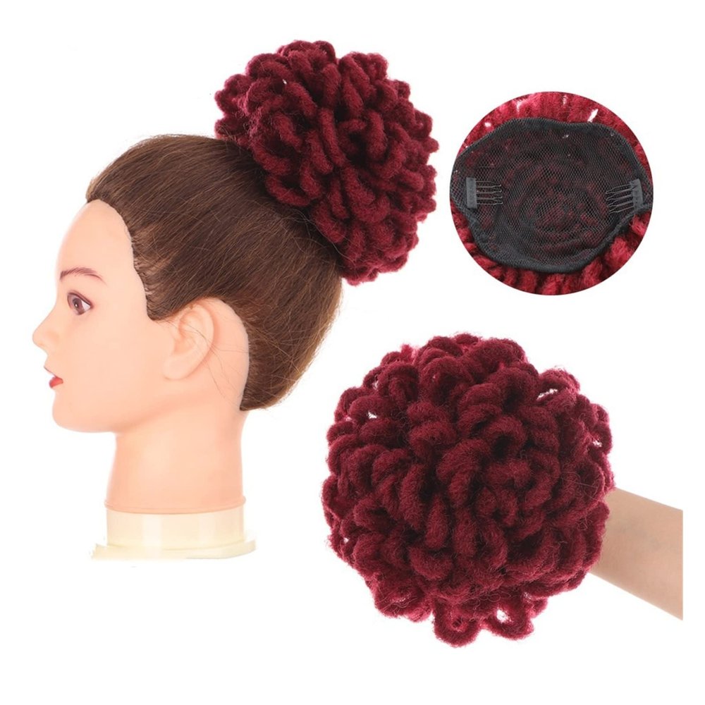 Messy Bun Hair Synthetic DreadLock Afro Puff Hair Bun Chignon Drawstring Ponytail Faux Locs Clip In Pony Tail Hairpieces Hair Extensions for Black Women Real Human Hair Buns (Color : Bug)