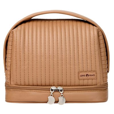 kamumanni Cosmetic Bag for Women, Toiletry Bag with a Separate Compartment, Travel Makeup Bag with Removable Brush Holder, Soft Portable Makeup Case for Cosmetics, Skincare Products, Coffee