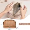 kamumanni Cosmetic Bag for Women, Toiletry Bag with a Separate Compartment, Travel Makeup Bag with Removable Brush Holder, Soft Portable Makeup Case for Cosmetics, Skincare Products, Coffee view 2