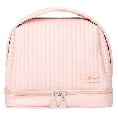 kamumanni Cosmetic Bag for Women, Toiletry Bag with a Separate Compartment, Travel Makeup Bag with Removable Brush Holder, Soft Portable Makeup Case for Cosmetics, Skincare Products, Pink