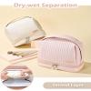 kamumanni Cosmetic Bag for Women, Toiletry Bag with a Separate Compartment, Travel Makeup Bag with Removable Brush Holder, Soft Portable Makeup Case for Cosmetics, Skincare Products, Pink view 4