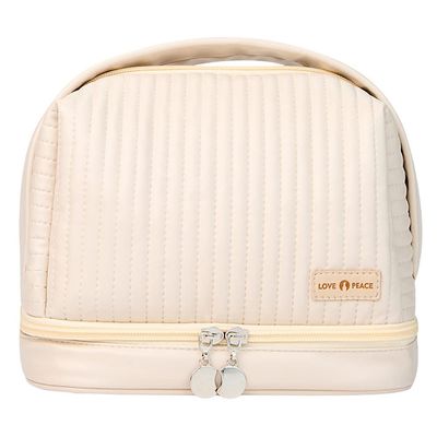 kamumanni Cosmetic Bag for Women, Toiletry Bag with a Separate Compartment, Travel Makeup Bag with Removable Brush Holder, Soft Portable Makeup Case for Cosmetics, Skincare Products, Cream