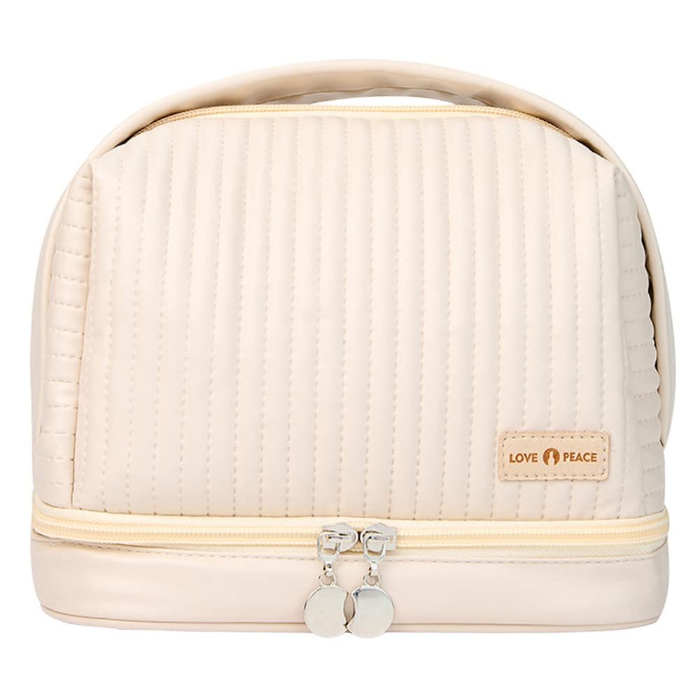 kamumanni Cosmetic Bag for Women, Toiletry Bag with a Separate Compartment, Travel Makeup Bag with Removable Brush Holder, Soft Portable Makeup Case for Cosmetics, Skincare Products, Cream