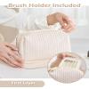 kamumanni Cosmetic Bag for Women, Toiletry Bag with a Separate Compartment, Travel Makeup Bag with Removable Brush Holder, Soft Portable Makeup Case for Cosmetics, Skincare Products, Cream view 3