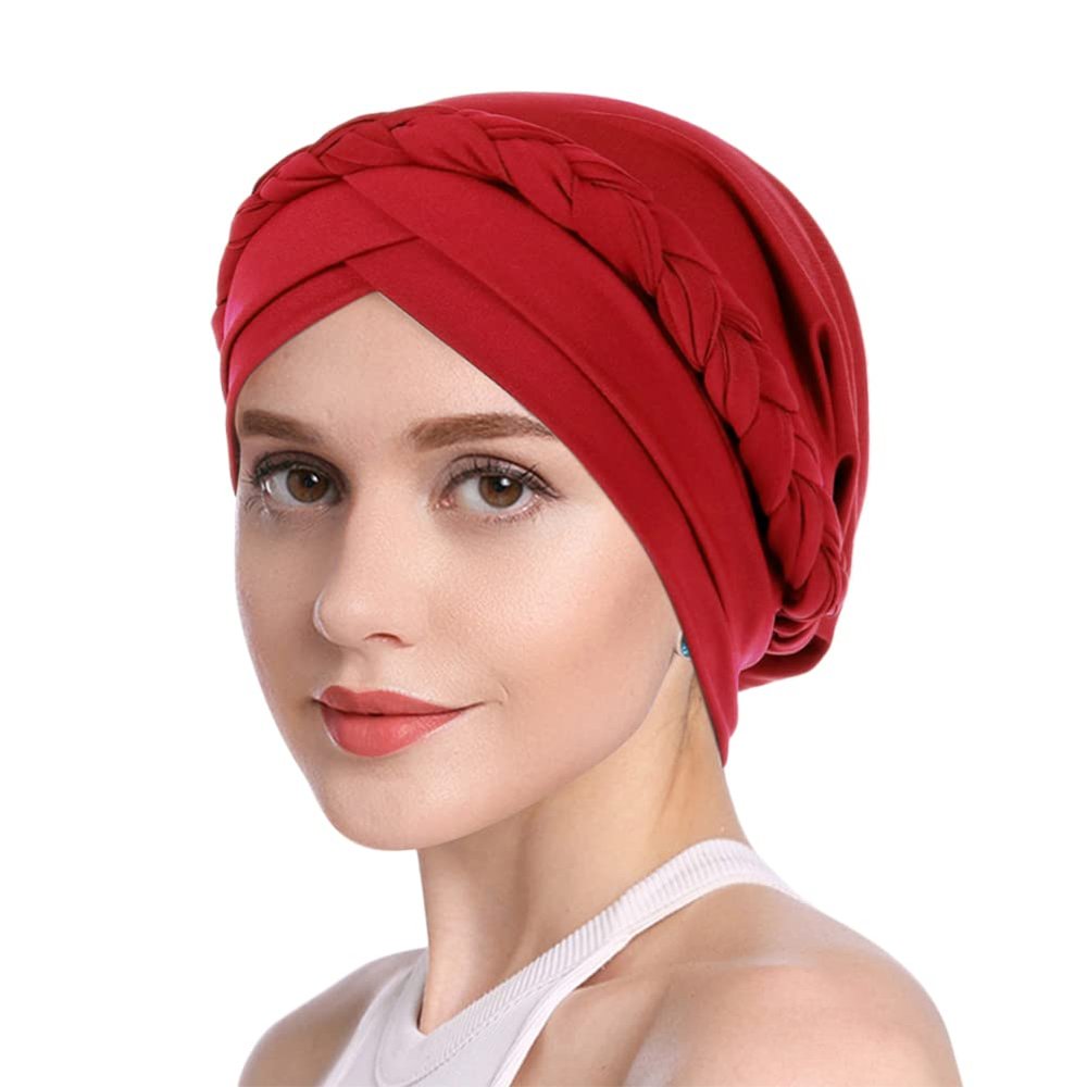Fabric Turbans for Women Pleated Braid Bonnet for Sleeping African Turban Head Wraps Elastic Bathing Cap Soft Swim Cap