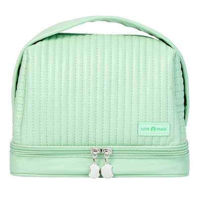 kamumanni Cosmetic Bag for Women, Toiletry Bag with a Separate Compartment, Travel Makeup Bag with Removable Brush Holder, Soft Portable Makeup Case for Cosmetics, Skincare Products, Light Green