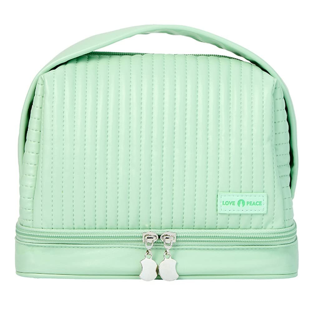 kamumanni Cosmetic Bag for Women, Toiletry Bag with a Separate Compartment, Travel Makeup Bag with Removable Brush Holder, Soft Portable Makeup Case for Cosmetics, Skincare Products, Light Green