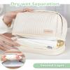 kamumanni Cosmetic Bag for Women, Toiletry Bag with a Separate Compartment, Travel Makeup Bag with Removable Brush Holder, Soft Portable Makeup Case for Cosmetics, Skincare Products, Light Green view 4
