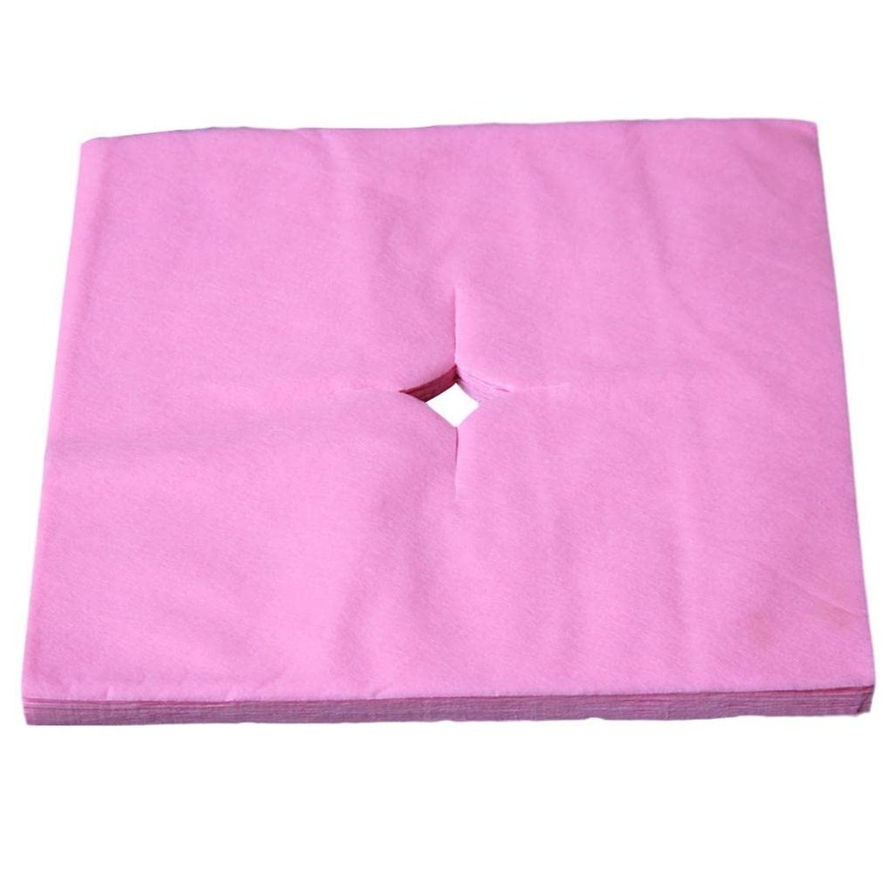 jojomis 100pcs Disposable Massage Bed Table Chair Face Cradle Cushion Pillow Cover Square Round Shape - Pink