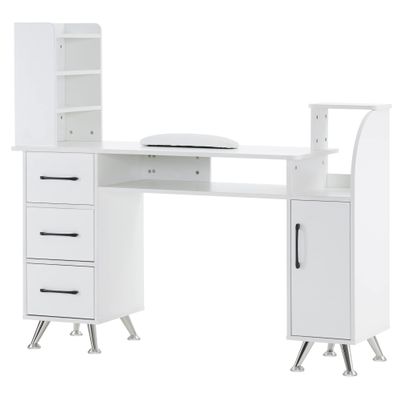 BarberPub Manicure Table Makeup Dressing Station Nail Desk with Wrist Cushion Beauty Workstation Salon Storage Equipment 2636 (White)