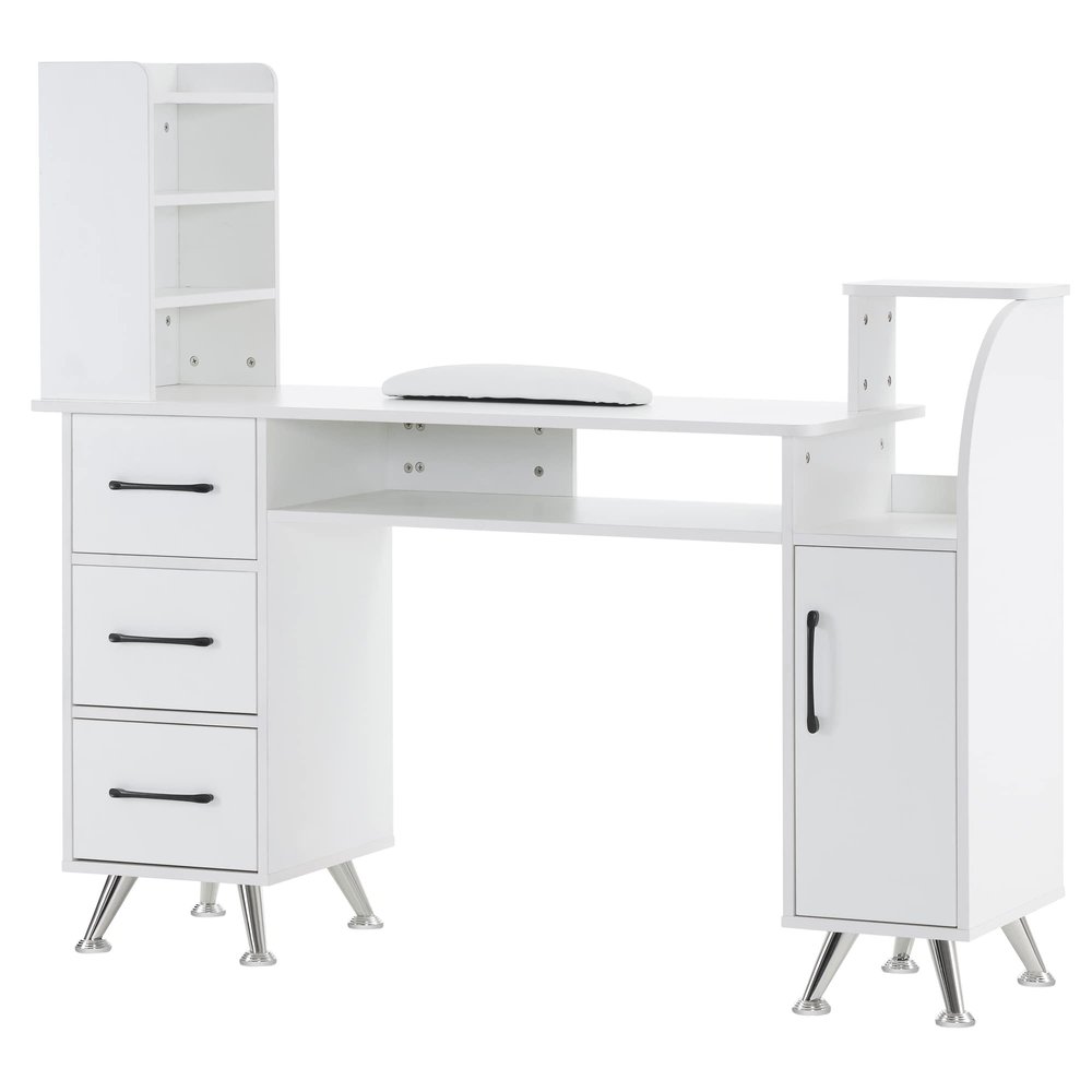 BarberPub Manicure Table Makeup Dressing Station Nail Desk with Wrist Cushion Beauty Workstation Salon Storage Equipment 2636 (White)