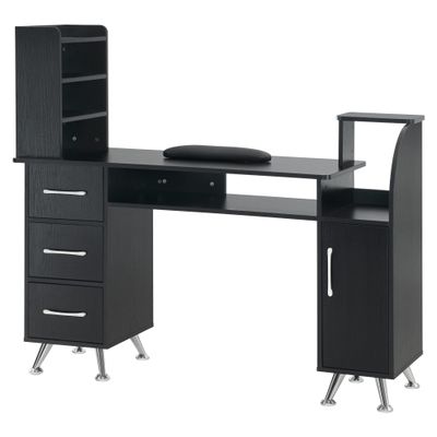 BarberPub Manicure Table Makeup Dressing Station Nail Desk with Wrist Cushion Beauty Workstation Salon Storage Equipment 2636 (Black)