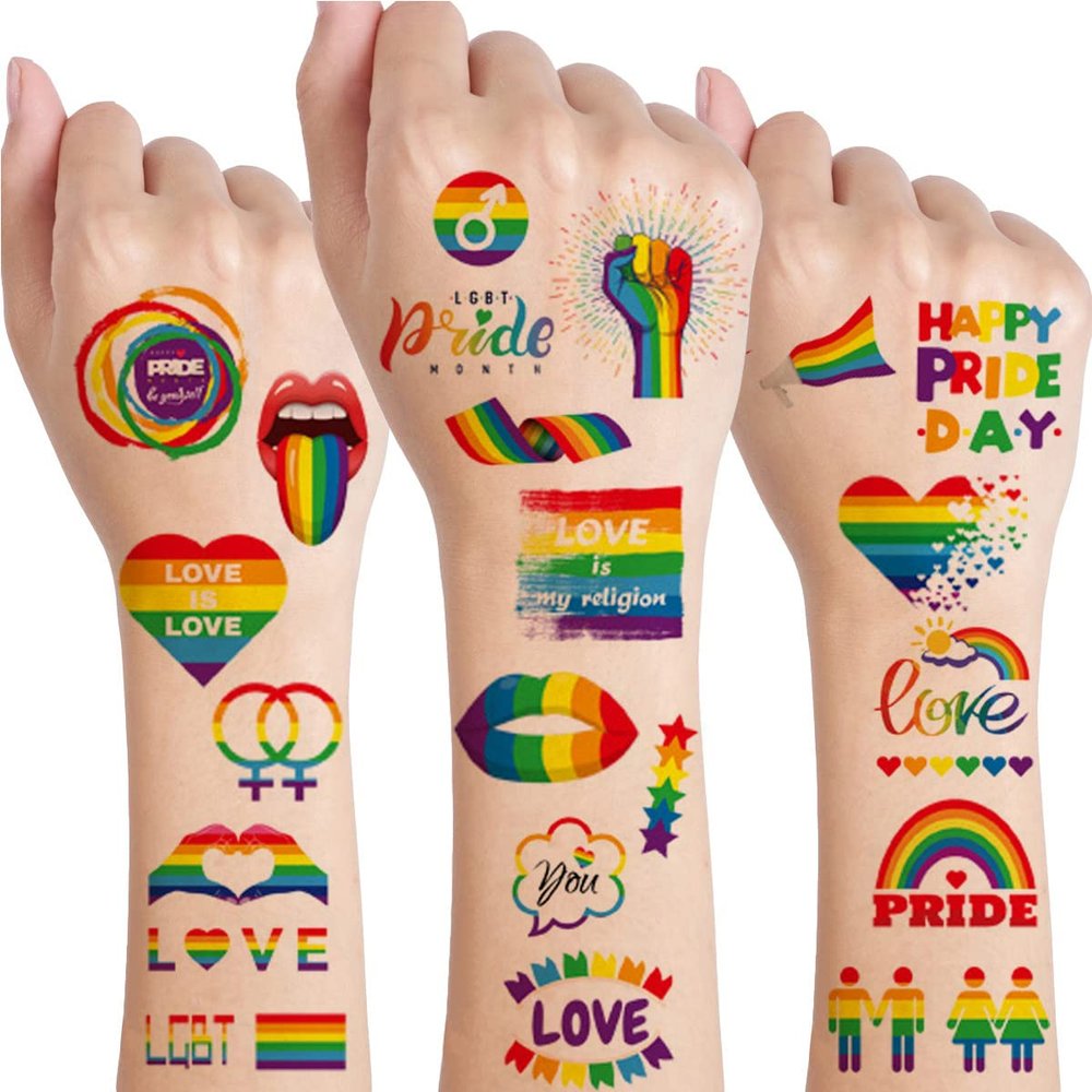 10 Sheets Pride Day Temporary Tattoo for Men Women LGBT Rainbow Flag Print Fake Tattoos Stickers Face Body Arm Waist Decoration Gay Waterproof Rainbow Stickers
