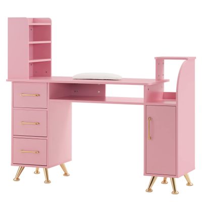 BarberPub Manicure Table Makeup Dressing Station Nail Desk with Wrist Cushion Beauty Workstation Salon Storage Equipment 2636 (Pink)