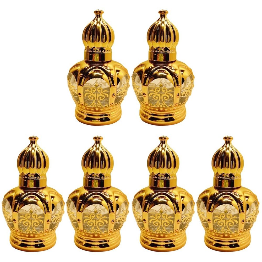 FRCOLOR 6 Pcs Golden Glass Roll on Bottles 15ml Empty Roller Bottles with Leak-Proof Design for Essential Oils, Perfume, Massage Oils
