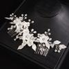 Teyglen Flower Leaf Bride Wedding Hair Comb Silver Floral Pearl Rhinestone Headpieces Hair Pieces Bridal Side Hair Comb Hair Accessories for Women Girls Bridesmaid view 3