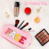 PAFUWEI 2 Pcs Letter Patch Makeup Bag Cosmetic Bag PU Leather Waterproof Toiletry Bag Portable Travel Makeup Zipper Pouch for Women Girls view 4