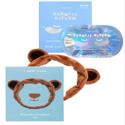 I DEW CARE Hydrogel Eye Patch - Starlit Kitten, 5 EA + Face Wash Headband - Brown Bear, 1 Count Bundle