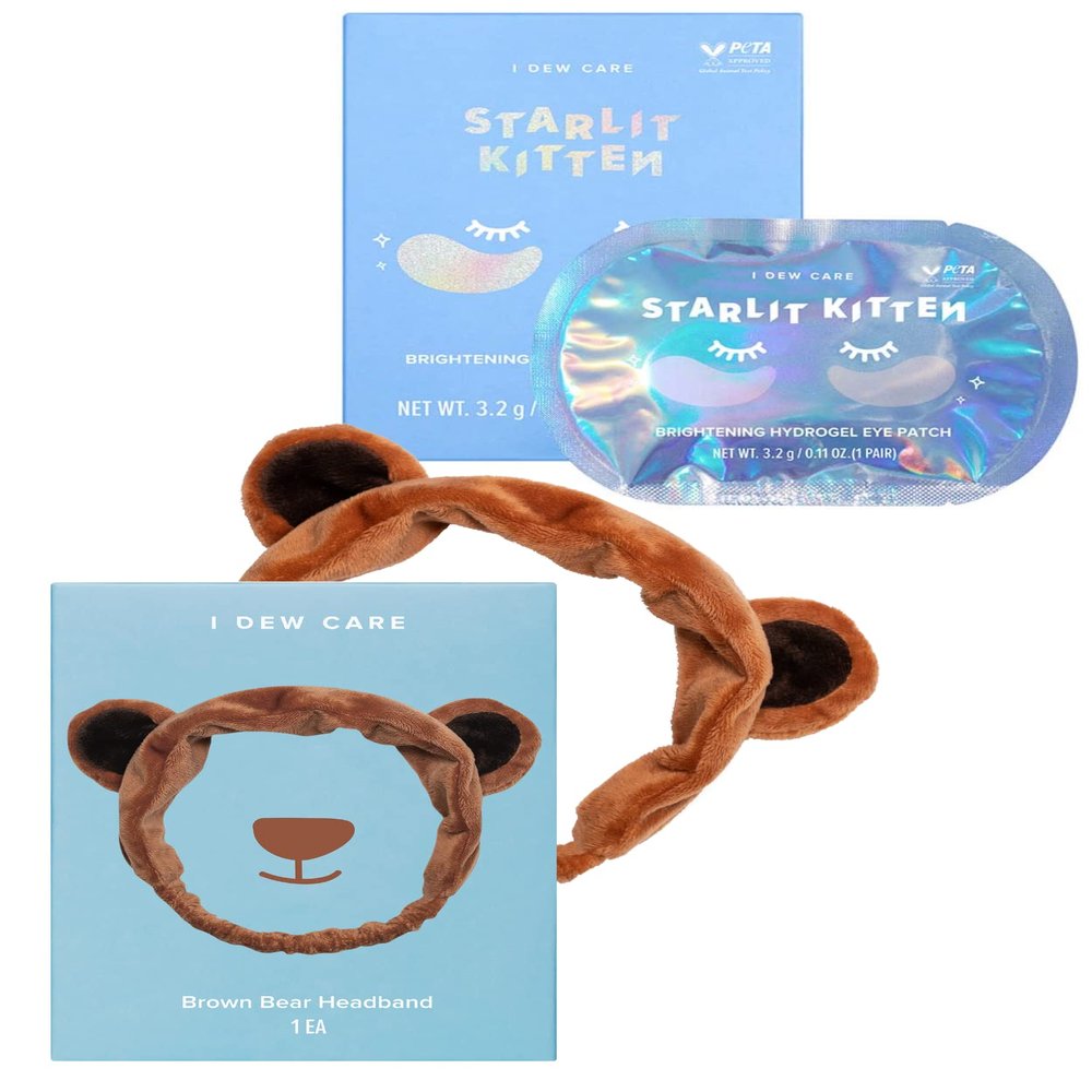 I DEW CARE Hydrogel Eye Patch - Starlit Kitten, 5 EA + Face Wash Headband - Brown Bear, 1 Count Bundle
