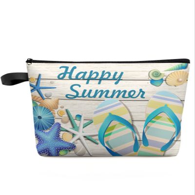 Beach Slipper Happy Summer Cosmetic Bags for Women, Tropical Sea Ocean Marine Life Small Makeup Bag for Purse, Waterproof Travel Toiletry Bag Accessories Organizer, 1PCS