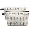 Carosoffe Teal Grey Birds Cosmetic Bags for Women, Plaid Florals Turquoise Linen Texture Small Makeup Bag for Purse, Waterproof Travel Toiletry Bag Accessories Organizer, 2PCS view 1