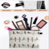 Carosoffe Teal Grey Birds Cosmetic Bags for Women, Plaid Florals Turquoise Linen Texture Small Makeup Bag for Purse, Waterproof Travel Toiletry Bag Accessories Organizer, 2PCS view 2