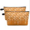 Carosoffe Burnt Orange Florals Cosmetic Bags for Women, Orange Weeping Flowers Small Makeup Bag for Purse, Waterproof Travel Toiletry Bag Accessories Organizer, 2PCS view 1