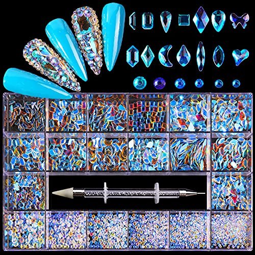 FRUJCDKI 12 Types of 600 Diamonds +2500 Flat Rhinestones Mix 20 Styles Flatback Rhinestone Crystals 3D Decorations Flat Back Stones Gems Set for for Nail Art DIY