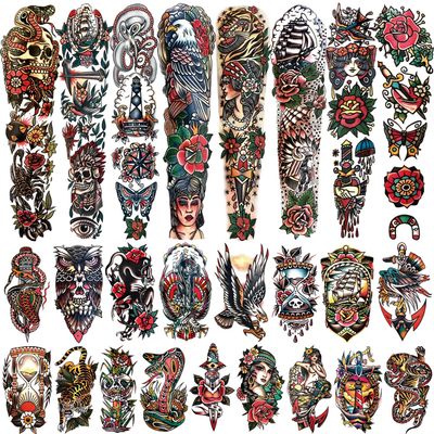 55 Sheets Temporary Tattoos,8 Sheets Full Arm Waterproof Flower Owl Snake Fake Halloween Tattoo Stickers for Adults Women Men,17 Sheets Half Arm 30 Sheets Small Tattoos Realistic for Kids Girls Boys
