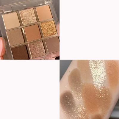 Kayswang 9 colors glitter eyeshadow palette makeup palette matte high pigment color cream texture natural eye shadow powder eye shadow palette in autumn and winter long lasting and waterproof (gold)