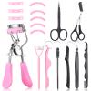 17 Pcs Eyelash Curlers Kit Lash Curler Eyelash Comb Seperator Extension Tweezers Eyebrow Brush Scissors False Eyelashes Applicator Eyebrow Trimmer Silicone Refills Pads for Women(Pink) view 1