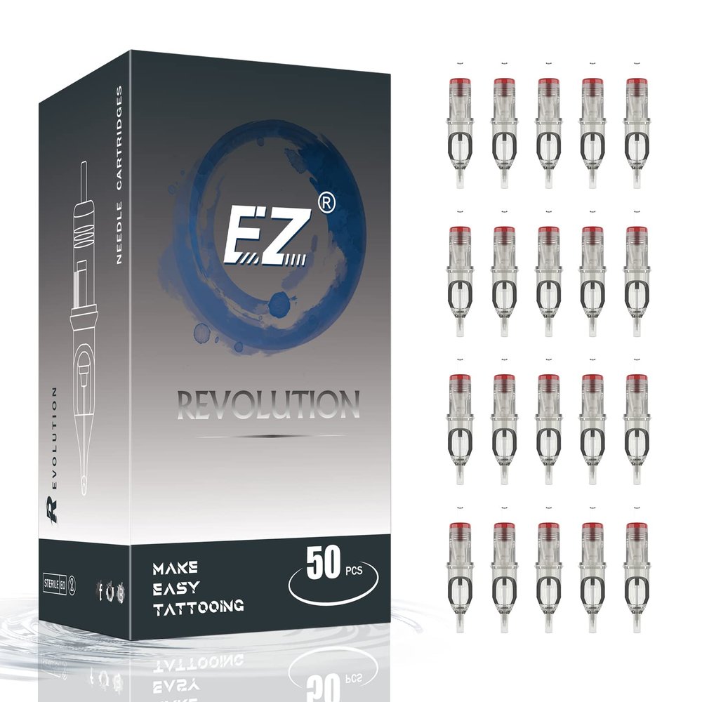 EZ Tattoo Cartridge Needles Assorted - 50Pcs #10 Mixed (7RM 9RM 11RM 13RM 15RM) Bugpin Round/Curved Magnum Tattoo Needle Cartridges for Tattooing Rotary Pen Machine Supply - Revolution